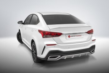 17 999 р. Задний бампер Quant Hyundai Solaris HCR седан дорестайлинг (2017-2020) (Без отверстий под парктроник, Неокрашенный)  с доставкой в г. Таганрог. Увеличить фотографию 2