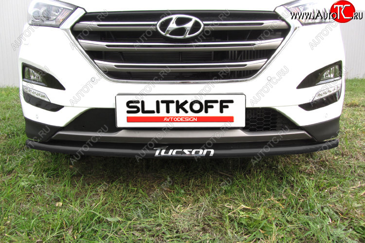 7 549 р. Защита заднего бампера Slitkoff (Ø 42 мм, с надписью) Hyundai Tucson TL дорестайлинг (2015-2018) (Сталь с полимерным покрытием. Цвет: черный)  с доставкой в г. Таганрог