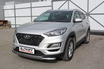 14 999 р. Защита переднего бампера Slitkoff (двойная, d57/42)  Hyundai Tucson  TL (2018-2021) рестайлинг (Нержавейка, Полированная)  с доставкой в г. Таганрог. Увеличить фотографию 1