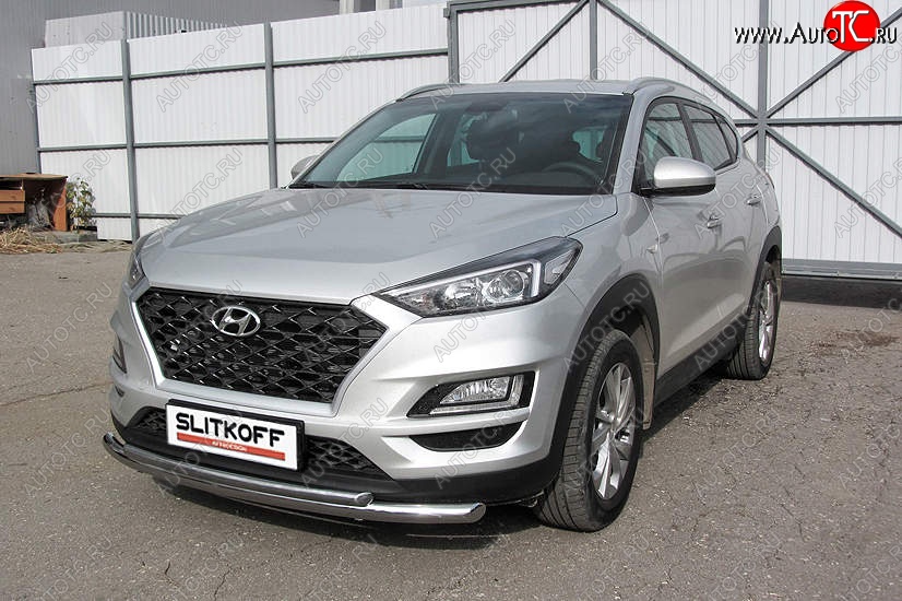 14 999 р. Защита переднего бампера Slitkoff (двойная, d57/42)  Hyundai Tucson  TL (2018-2021) рестайлинг (Нержавейка, Полированная)  с доставкой в г. Таганрог