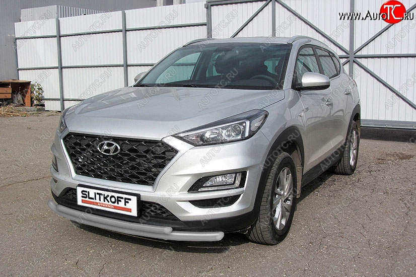 9 999 р. Защита переднего бампера Slitkoff (двойная, d57/42)  Hyundai Tucson  TL (2018-2021) рестайлинг (Сталь с полимерным покрытием. Цвет: серебристый)  с доставкой в г. Таганрог