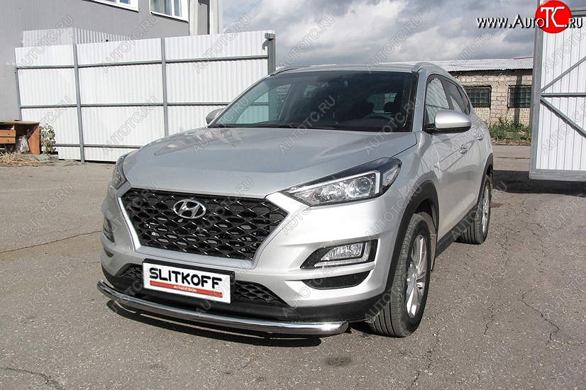 15 999 р. Защита переднего бампера Slitkoff (d57 мм)  Hyundai Tucson  TL (2018-2021) рестайлинг (Нержавейка, Полированная)  с доставкой в г. Таганрог