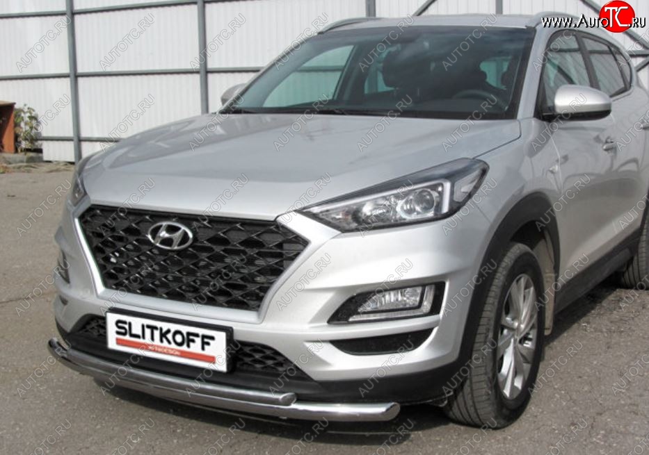 14 999 р. Защита переднего бампера Turbo Slitkoff (двойная, d57/42 мм)  Hyundai Tucson  TL (2018-2021) рестайлинг (Нержавейка, Полированная)  с доставкой в г. Таганрог