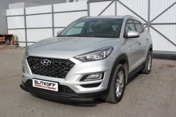 10 649 р. Защита переднего бампера Turbo Slitkoff (двойная, d57/42 мм) Hyundai Tucson TL рестайлинг (2018-2021) (Сталь с полимерным покрытием. Цвет: чёрный)  с доставкой в г. Таганрог. Увеличить фотографию 1