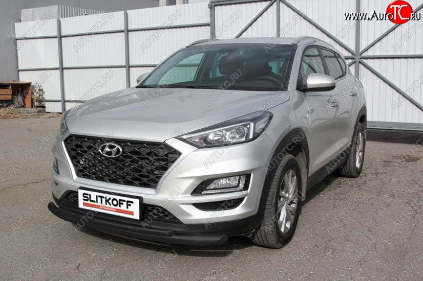 10 649 р. Защита переднего бампера Turbo Slitkoff (двойная, d57/42 мм) Hyundai Tucson TL рестайлинг (2018-2021) (Сталь с полимерным покрытием. Цвет: чёрный)  с доставкой в г. Таганрог