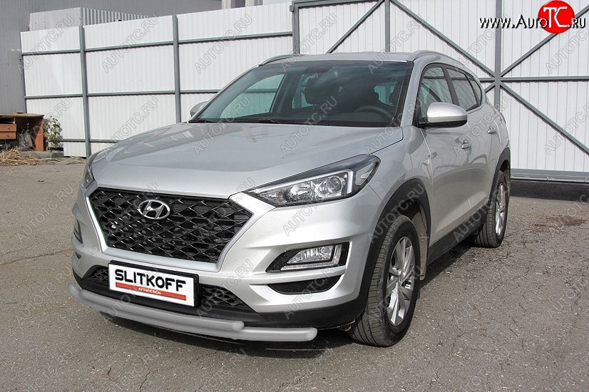 11 799 р. Защита переднего бампера Turbo Slitkoff (двойная, d57/42 мм)  Hyundai Tucson  TL (2018-2021) рестайлинг (Сталь с полимерным покрытием. Цвет: серебристый)  с доставкой в г. Таганрог