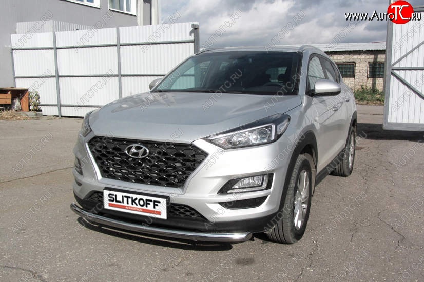 14 449 р. Защита переднего бампера Turbo Slitkoff (d57 мм)  Hyundai Tucson  TL (2018-2021) рестайлинг (Нержавейка, Полированная)  с доставкой в г. Таганрог