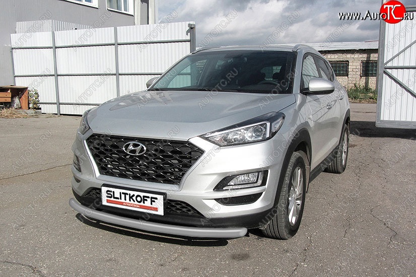 9 999 р. Защита переднего бампера Turbo Slitkoff (d57 мм)  Hyundai Tucson  TL (2018-2021) рестайлинг (Сталь с полимерным покрытием. Цвет: серебристый)  с доставкой в г. Таганрог