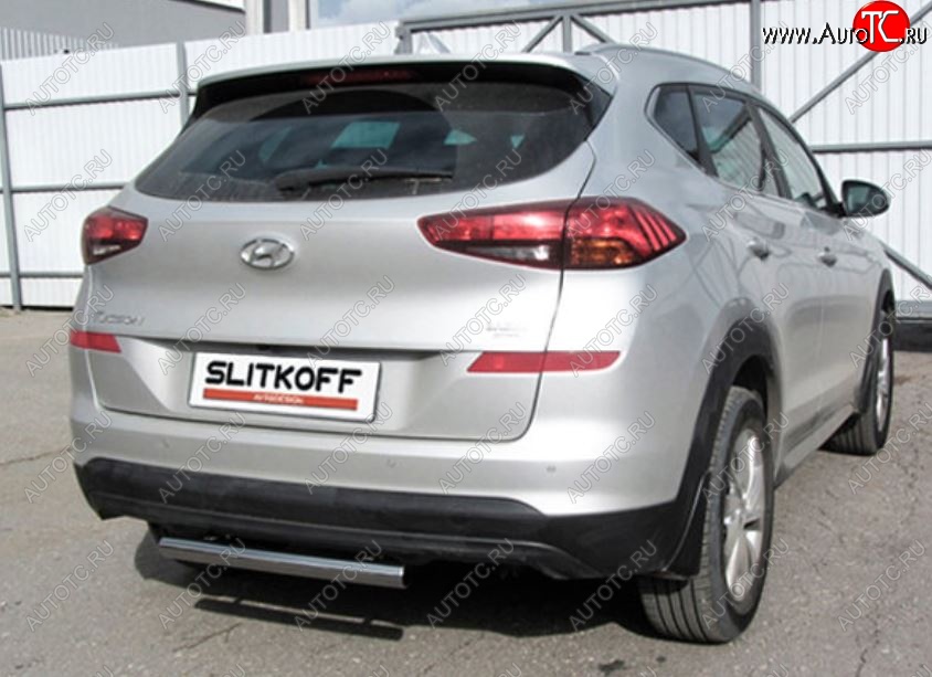 7 999 р. Защита заднего бампера Slitkoff (Turbo, короткая, d57)  Hyundai Tucson  TL (2018-2021) рестайлинг (Нержавейка, Полированная)  с доставкой в г. Таганрог