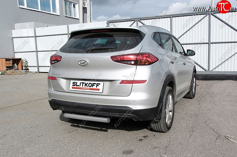 6 199 р. Защита заднего бампера Slitkoff (Turbo, короткая, d57)  Hyundai Tucson  TL (2018-2021) рестайлинг (Сталь с полимерным покрытием. Цвет: серебристый)  с доставкой в г. Таганрог