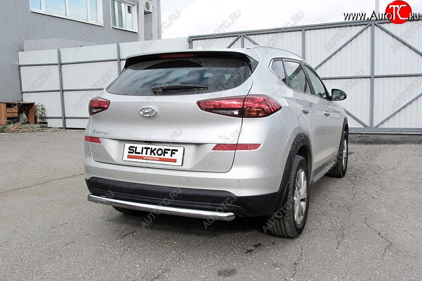 11 649 р. Защита заднего бампера Slitkoff (длинная, d57)  Hyundai Tucson  TL (2018-2021) рестайлинг (Нержавейка, Полированная)  с доставкой в г. Таганрог