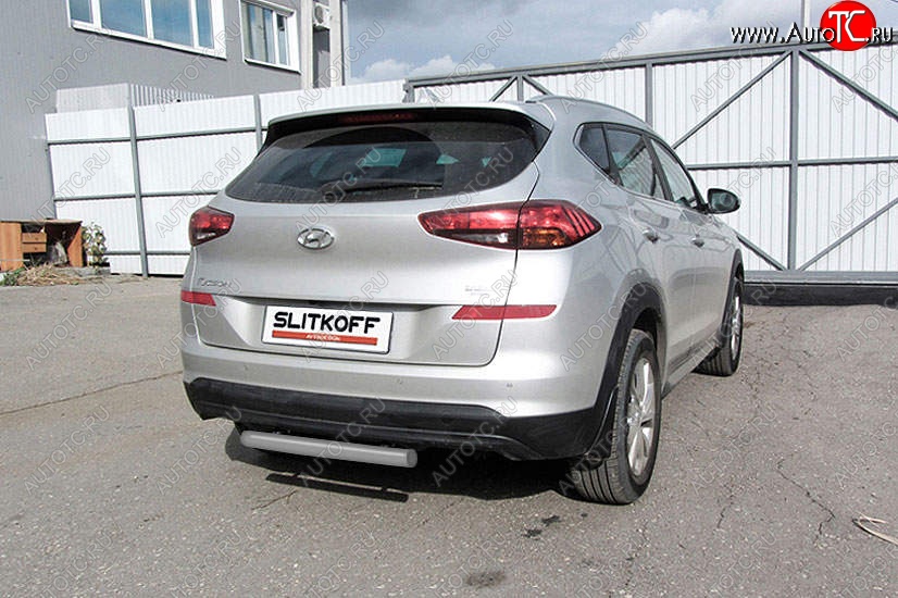 5 599 р. Защита заднего бампера Slitkoff (d57 мм)  Hyundai Tucson  TL (2018-2021) рестайлинг (Сталь с полимерным покрытием. Цвет: серебристый)  с доставкой в г. Таганрог