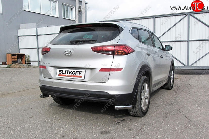 7 349 р. Защита заднего бампера Slitkoff (уголки, d57)  Hyundai Tucson  TL (2018-2021) рестайлинг (Нержавейка, Полированная)  с доставкой в г. Таганрог