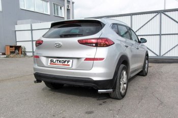 7 349 р. Защита заднего бампера Slitkoff (Turbo, уголки, d57)  Hyundai Tucson  TL (2018-2021) рестайлинг (Нержавейка, Полированная)  с доставкой в г. Таганрог. Увеличить фотографию 1