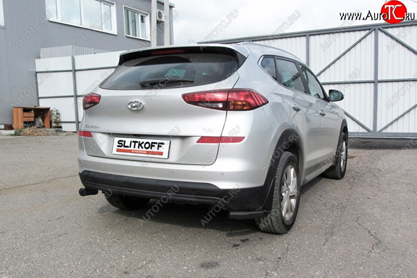 5 699 р. Защита заднего бампера Slitkoff (Turbo, уголки, d57)  Hyundai Tucson  TL (2018-2021) рестайлинг (Сталь с полимерным покрытием. Цвет: чёрный)  с доставкой в г. Таганрог