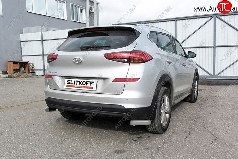 5 699 р. Защита заднего бампера Slitkoff (Turbo, уголки, d57)  Hyundai Tucson  TL (2018-2021) рестайлинг (Сталь с полимерным покрытием. Цвет: серебристый)  с доставкой в г. Таганрог