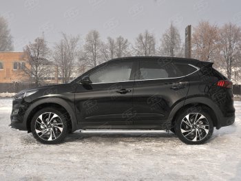 26 999 р. Порожки для ног SLITKOFF (Ø42 мм)  Hyundai Tucson  TL (2018-2021) рестайлинг (Лист алюминиевый, труба - нержавейка)  с доставкой в г. Таганрог. Увеличить фотографию 2