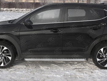 26 999 р. Порожки для ног SLITKOFF (Ø42 мм)  Hyundai Tucson  TL (2018-2021) рестайлинг (Лист алюминиевый, труба - нержавейка)  с доставкой в г. Таганрог. Увеличить фотографию 3