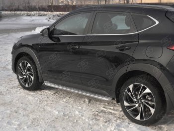 25 849 р. Порожки для ног SLITKOFF (Ø42 мм) Hyundai Tucson TL рестайлинг (2018-2021) (Лист алюминиевый, труба - сталь окрашенная в черный цвет)  с доставкой в г. Таганрог. Увеличить фотографию 3