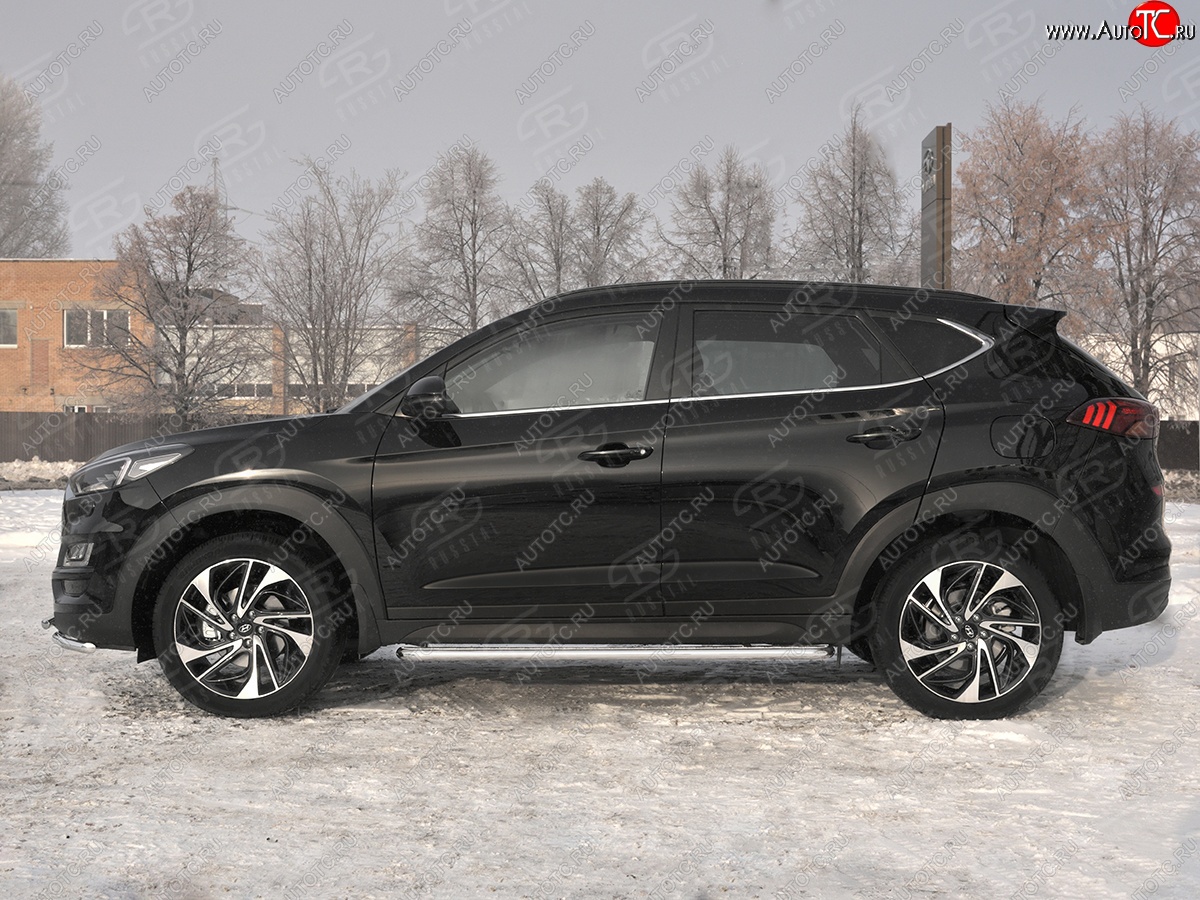 38 999 р. Порожки для ног SLITKOFF (Ø42 мм)  Hyundai Tucson  TL (2018-2021) рестайлинг (Лист нержавейка, труба - нержавейка)  с доставкой в г. Таганрог