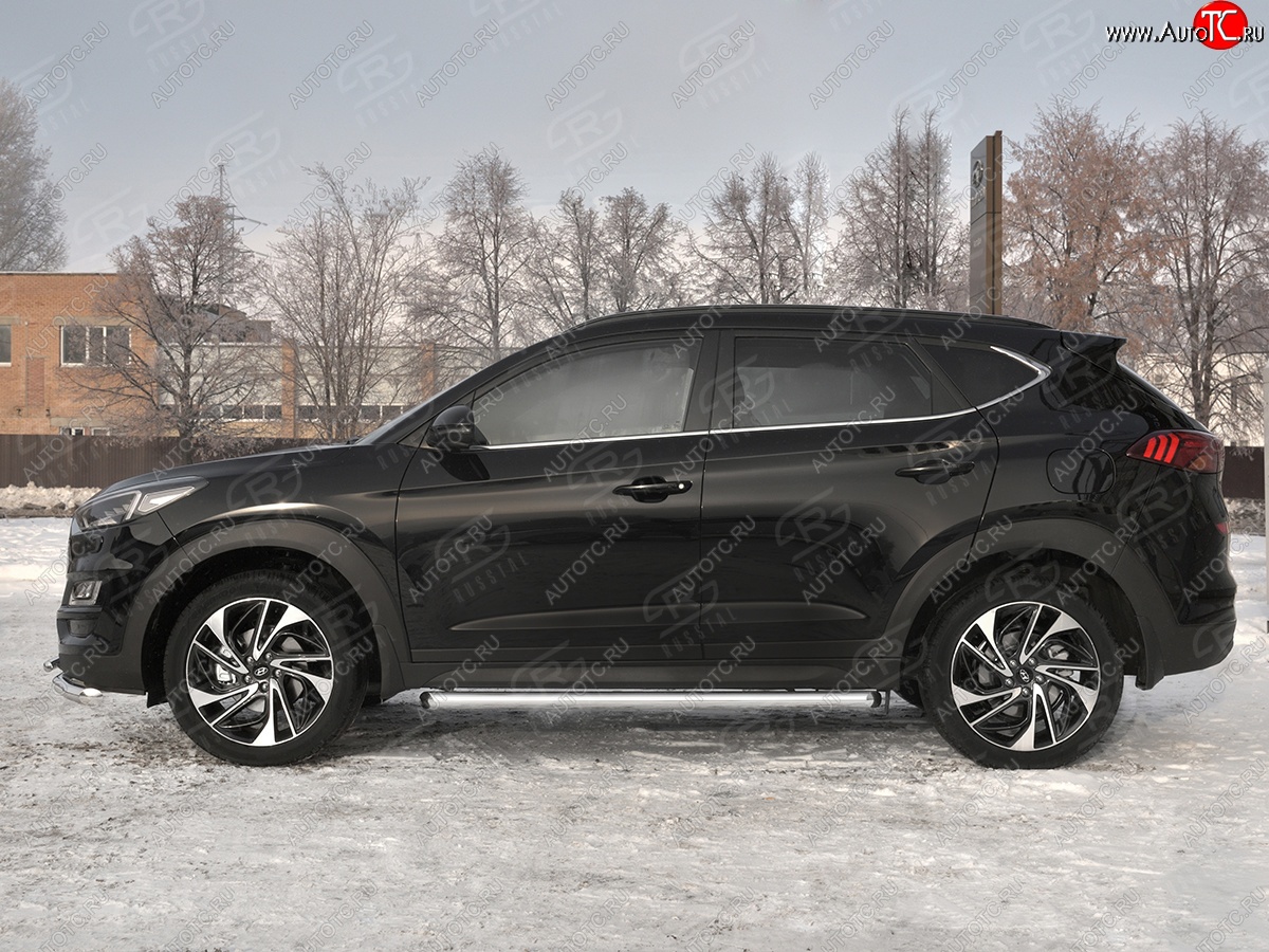 20 849 р. Защита порогов SLITKOFF (Ø63 мм, нержавейка) SLITKOFF  Hyundai Tucson  TL (2018-2021) рестайлинг (С пластиковыми заглушками на торцах)  с доставкой в г. Таганрог