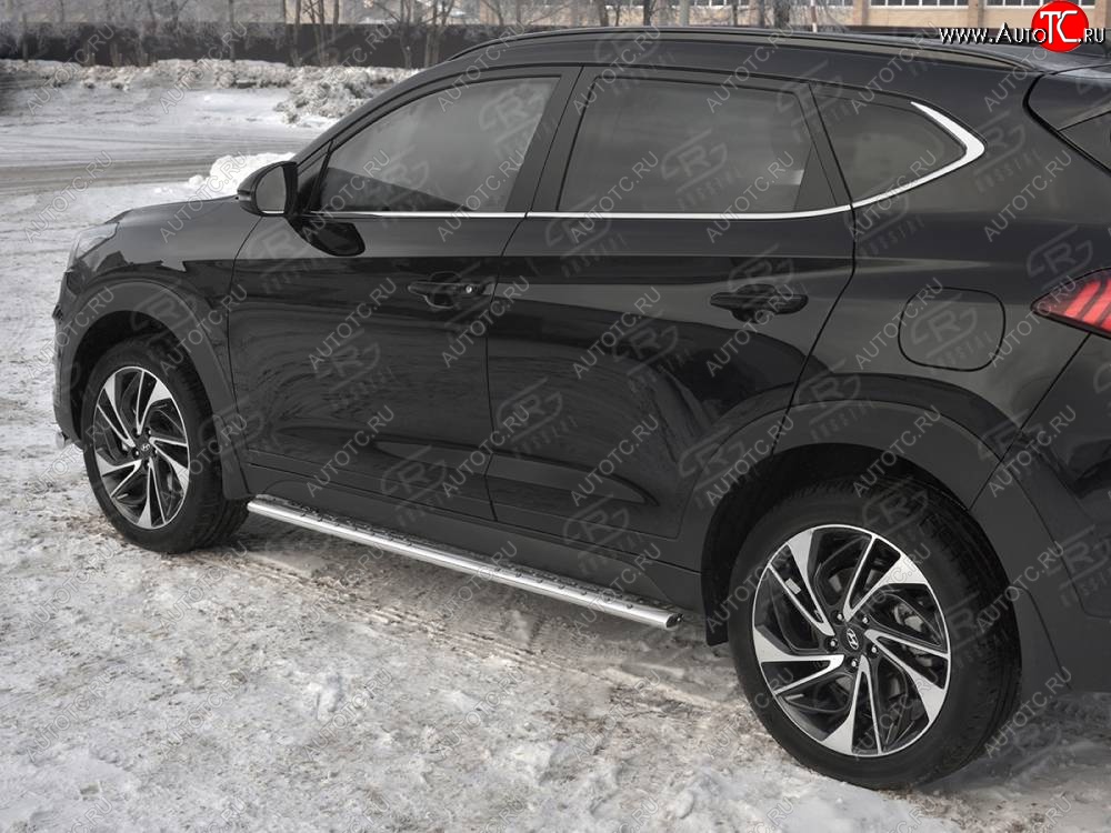 21 749 р. Защита порогов (Ø75x42 мм с проступью, нержавейка) Russtal Hyundai Tucson TL рестайлинг (2018-2021)  с доставкой в г. Таганрог