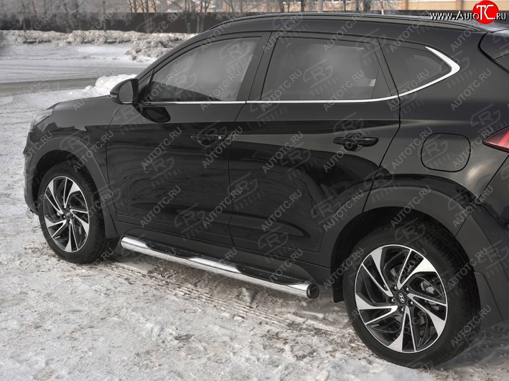 24 999 р. Защита порогов (Ø76 мм с проступью, нержавейка) SLITKOFF Hyundai Tucson TL рестайлинг (2018-2021) (С пластиковыми заглушками на торцах)  с доставкой в г. Таганрог