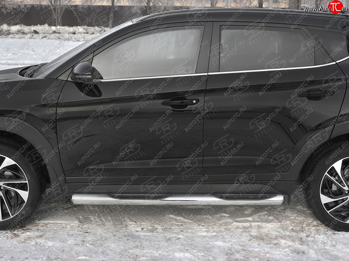 24 549 р. Защита порогов (Ø76 мм с проступью, нержавейка) SLITKOFF  Hyundai Tucson  TL (2018-2021) рестайлинг (Металлические торцы под 90°)  с доставкой в г. Таганрог