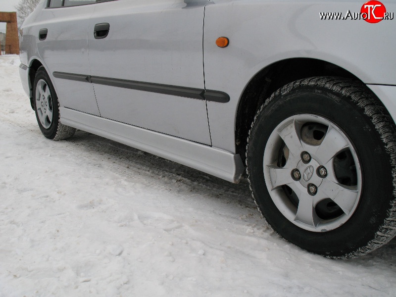 4 099 р. Пороги накладки Style  Hyundai Accent  седан ТагАЗ (2001-2012) (Неокрашенные)  с доставкой в г. Таганрог