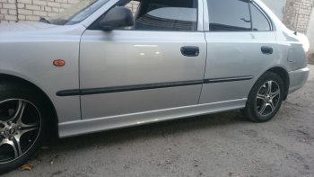 4 099 р. Пороги накладки Style  Hyundai Accent  седан ТагАЗ (2001-2012) (Неокрашенные)  с доставкой в г. Таганрог. Увеличить фотографию 12