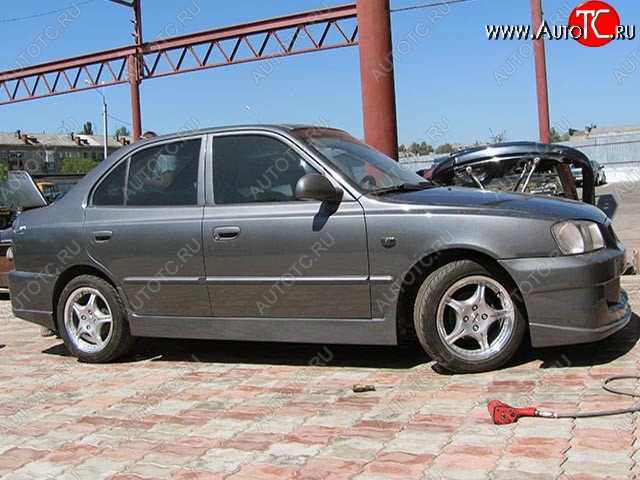 4 849 р. Пороги накладки Racer Hyundai Accent седан ТагАЗ (2001-2012) (Неокрашенные)  с доставкой в г. Таганрог