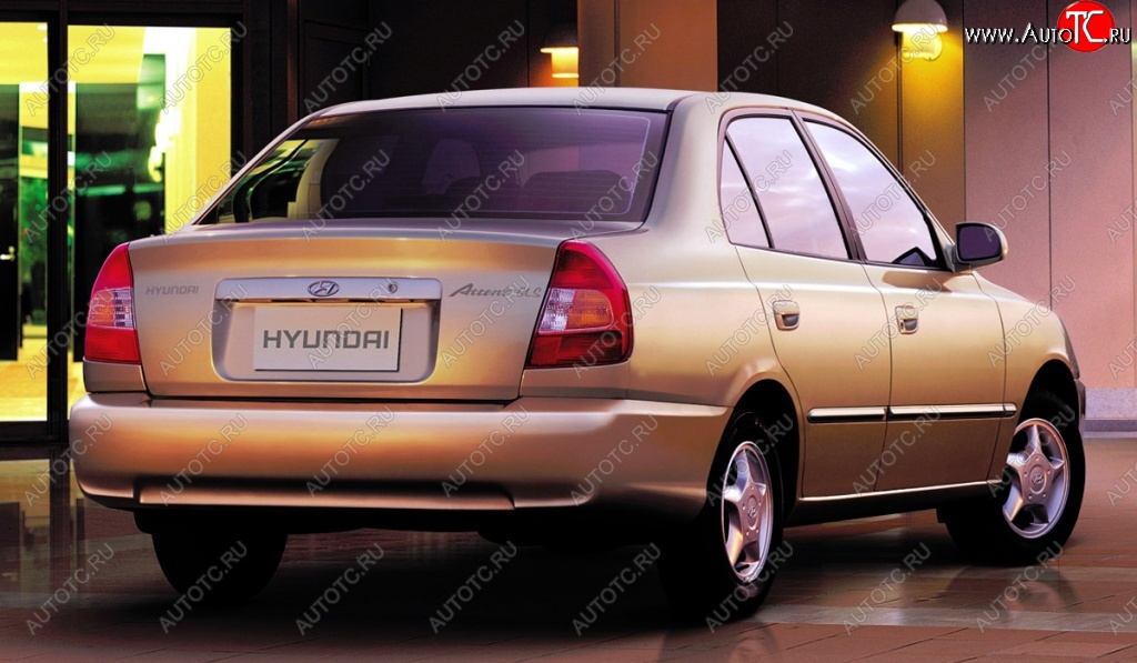 4 899 р. Задний бампер Стандартный Hyundai Accent седан ТагАЗ (2001-2012) (Неокрашенный)  с доставкой в г. Таганрог