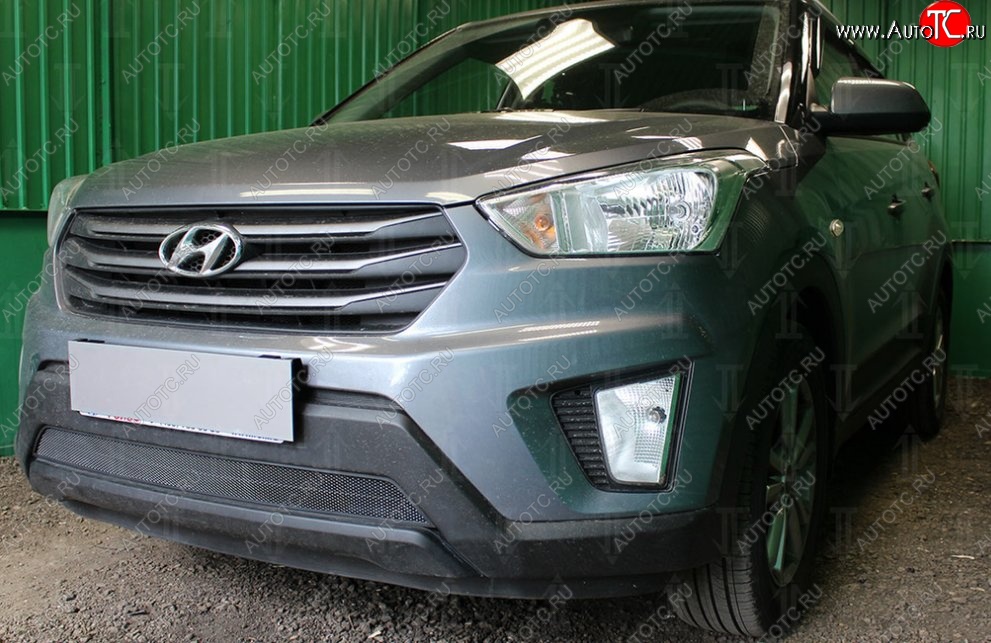 1 469 р. Защитная сетка на бампер Russtal (черная) Hyundai Creta GS рестайлинг (2019-2021)  с доставкой в г. Таганрог