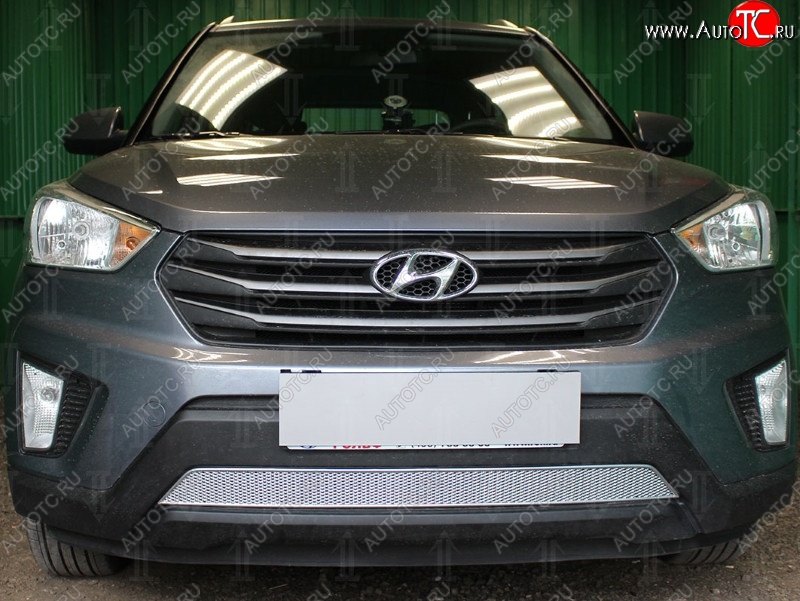 1 539 р. Защитная сетка на бампер Russtal (хром) Hyundai Creta GS рестайлинг (2019-2021)  с доставкой в г. Таганрог