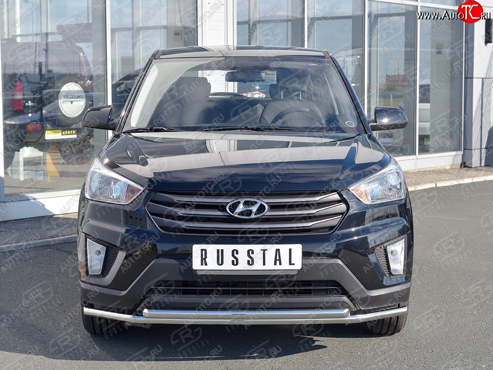 18 999 р. Защита переднего бампера (2 трубыØ42 мм, нержавейка) SLITKOFF  Hyundai Creta  GS (2015-2021) дорестайлинг, рестайлинг  с доставкой в г. Таганрог