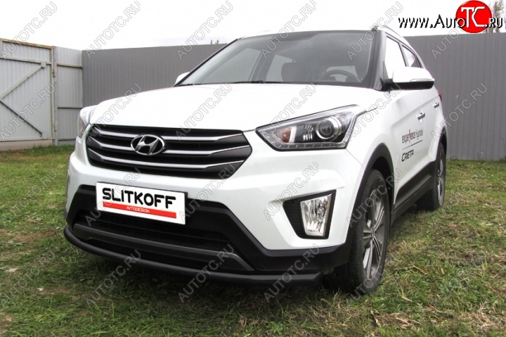 8 999 р. Защита переднего бампера Slitkoff (d57, черная)  Hyundai Creta  GS (2015-2021) дорестайлинг, рестайлинг (Цвет: серебристый)  с доставкой в г. Таганрог