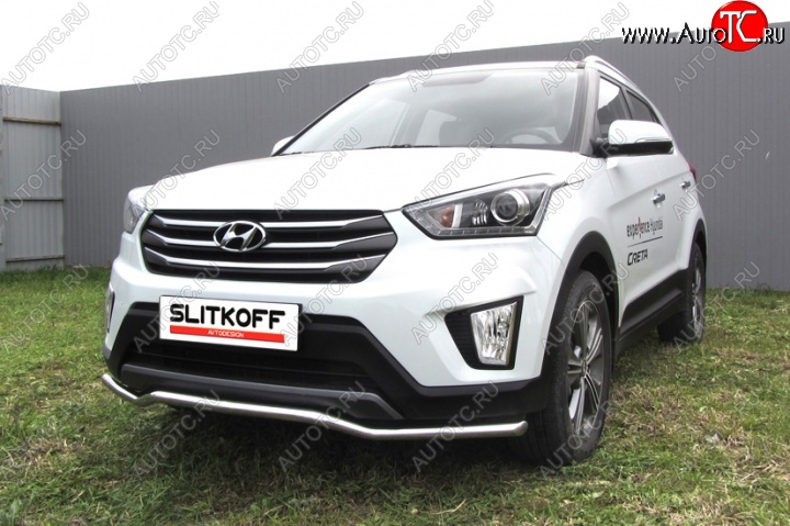 12 799 р. Защита переднего бампера из изогнутой трубы диаметром 42 мм Slitkoff  Hyundai Creta  GS (2015-2021) дорестайлинг, рестайлинг (Нержавейка, Полированная)  с доставкой в г. Таганрог