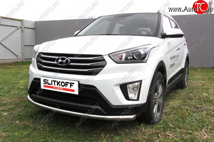 12 899 р. Одинарная защита переднего бампера диаметром 57 мм Slitkoff  Hyundai Creta  GS (2015-2021) дорестайлинг, рестайлинг (Нержавейка, Полированная)  с доставкой в г. Таганрог