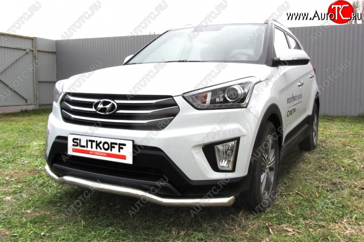 13 999 р. Защита переднего бампера из изогнутой трубы диаметром 57 мм Slitkoff  Hyundai Creta  GS (2015-2021) дорестайлинг, рестайлинг (Нержавейка, Полированная)  с доставкой в г. Таганрог