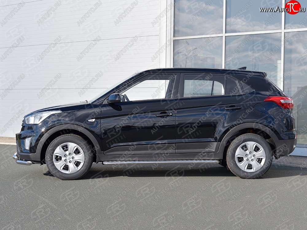 26 999 р. Порожки для ног (Ø42) SLITKOFF Hyundai Creta GS дорестайлинг (2015-2019) (лист - алюминий, профиль - нержавейка)  с доставкой в г. Таганрог