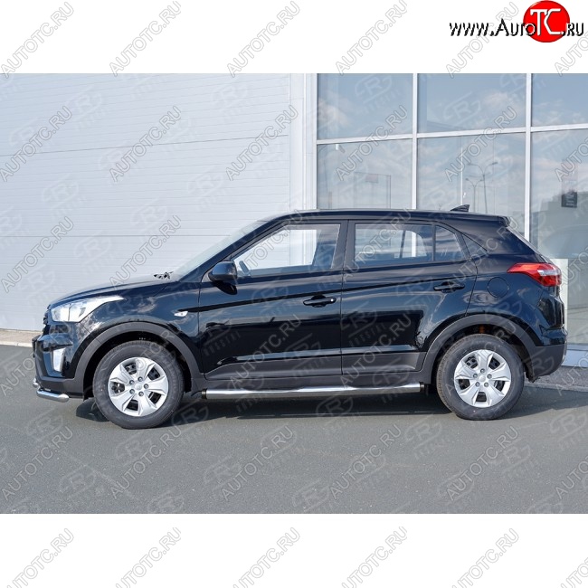 12 499 р. Защита порогов с пластиковыми вставками для ног SLITKOFF  Hyundai Creta  GS (2015-2021) дорестайлинг, рестайлинг  с доставкой в г. Таганрог