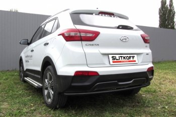 6 399 р. Защита заднего бампера из трубы d42 Slitkoff (радиусная)  Hyundai Creta  GS (2015-2021) дорестайлинг, рестайлинг (Цвет: серебристый)  с доставкой в г. Таганрог. Увеличить фотографию 1