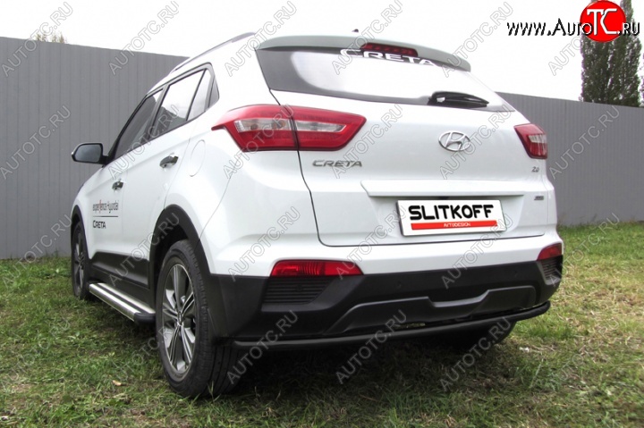 6 399 р. Защита заднего бампера из трубы d42 Slitkoff (радиусная)  Hyundai Creta  GS (2015-2021) дорестайлинг, рестайлинг (Цвет: серебристый)  с доставкой в г. Таганрог