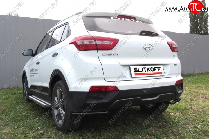 6 449 р. Защита заднего бампера из уголков d42 Slitkoff  Hyundai Creta  GS (2015-2021) дорестайлинг, рестайлинг (Цвет: серебристый)  с доставкой в г. Таганрог