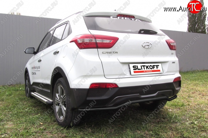 7 749 р. Защита заднего бампера из трубы d42 Slitkoff (волна)  Hyundai Creta  GS (2015-2021) дорестайлинг, рестайлинг (Цвет: серебристый)  с доставкой в г. Таганрог