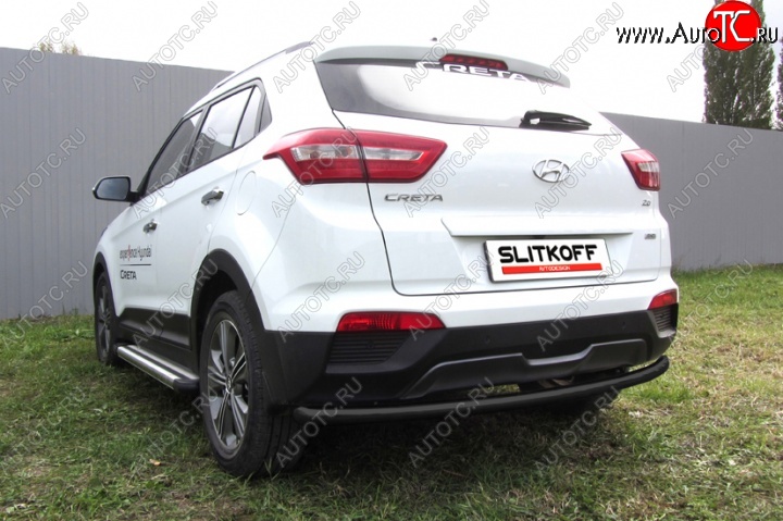 7 199 р. Защита заднего бампера из трубы d57 Slitkoff (радиусная)  Hyundai Creta  GS (2015-2021) дорестайлинг, рестайлинг (Цвет: серебристый)  с доставкой в г. Таганрог