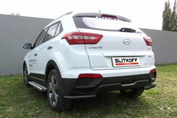 6 799 р. Защита заднего бампера из уголков d57 Slitkoff  Hyundai Creta  GS (2015-2021) дорестайлинг, рестайлинг (Цвет: серебристый)  с доставкой в г. Таганрог. Увеличить фотографию 1