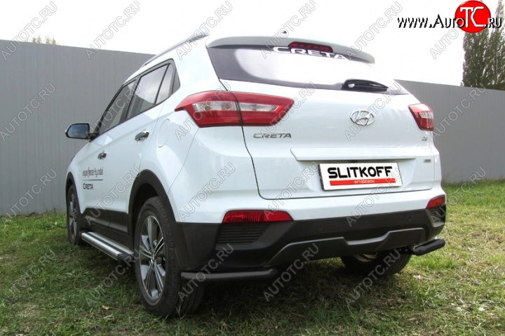 6 799 р. Защита заднего бампера из уголков d57 Slitkoff  Hyundai Creta  GS (2015-2021) дорестайлинг, рестайлинг (Цвет: серебристый)  с доставкой в г. Таганрог