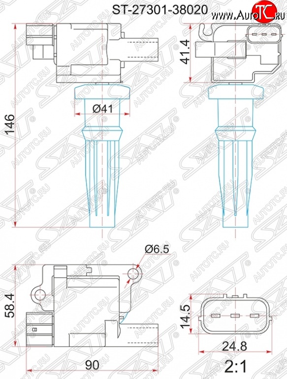 1 079 р. Катушка зажигания SAT  Hyundai Equus (2009-2016), Hyundai Genesis  BH (2008-2012), Hyundai IX55  EN (2006-2013), KIA Opirus (2002-2010), KIA Sorento  XM (2009-2015)  с доставкой в г. Таганрог