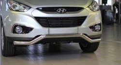 11 849 р. Фигурная защита переднего бампера диаметром 63 мм Petroil Tuning Hyundai IX35 LM дорестайлинг (2009-2013) (Нержавеющая полированная сталь)  с доставкой в г. Таганрог. Увеличить фотографию 2